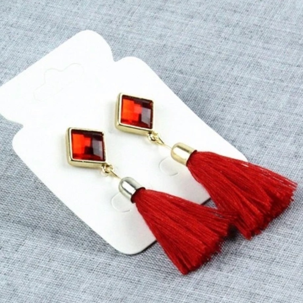 Boho Yarn Tassel Rhinestone Drop Fashion Earrings
